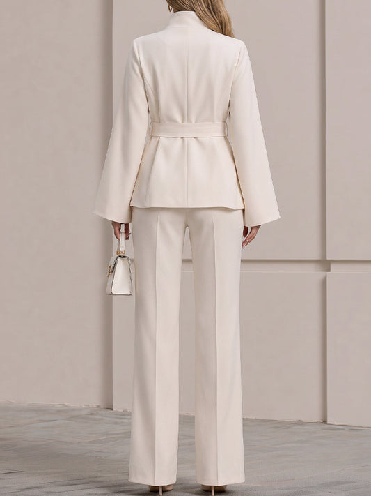 Belted Stand Collar Flare Sleeve Jacket & Wide Leg Trouser Co-Ord Set