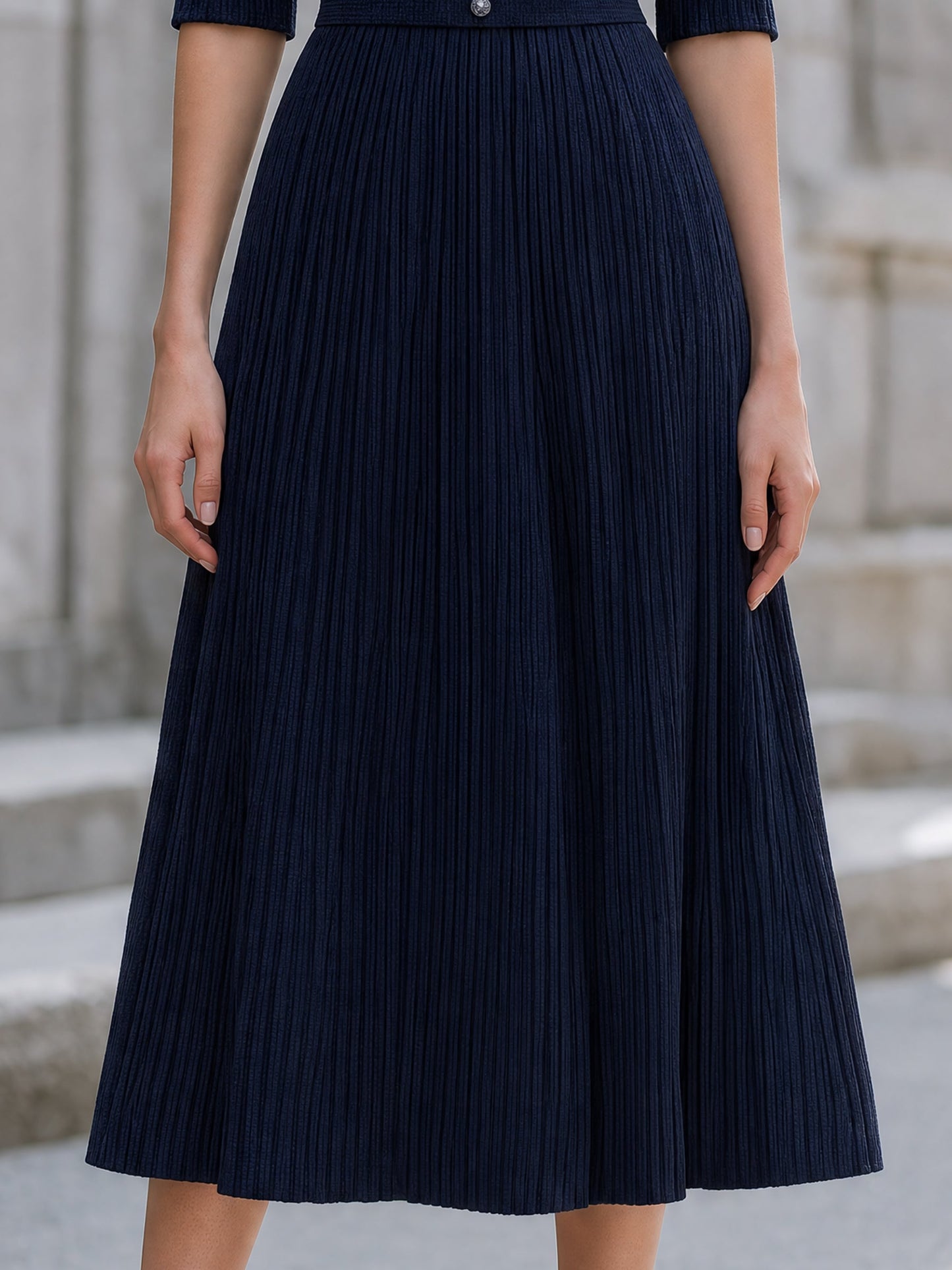 Mock Neck Ribbed Knit Flare Midi Dress