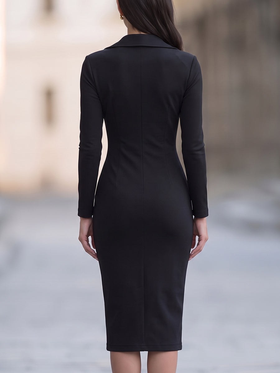 Asymmetrical Zip-Front Tailored Midi Dress