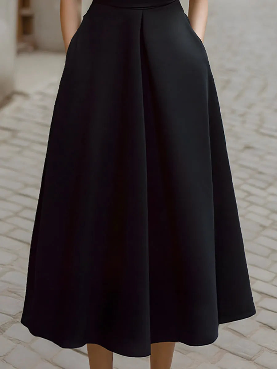 Off-Shoulder Structured A-Line Midi Dress
