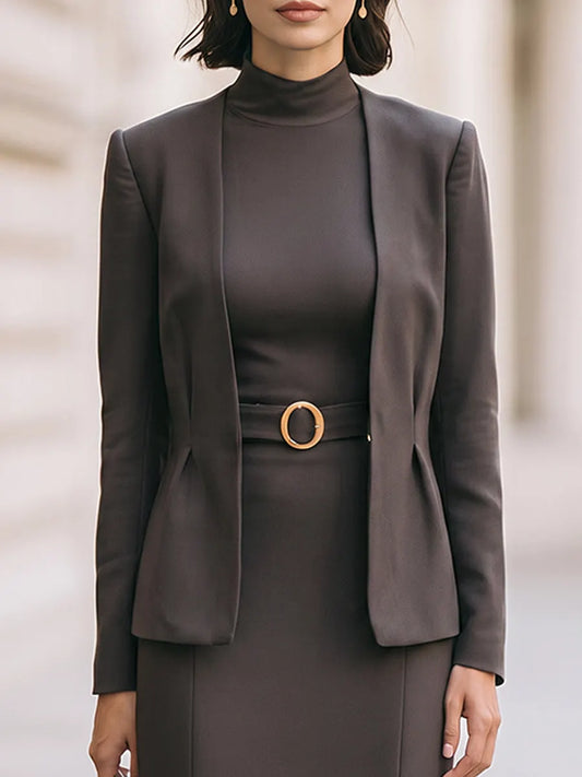 Belted Blazer And Maxi Dress Set