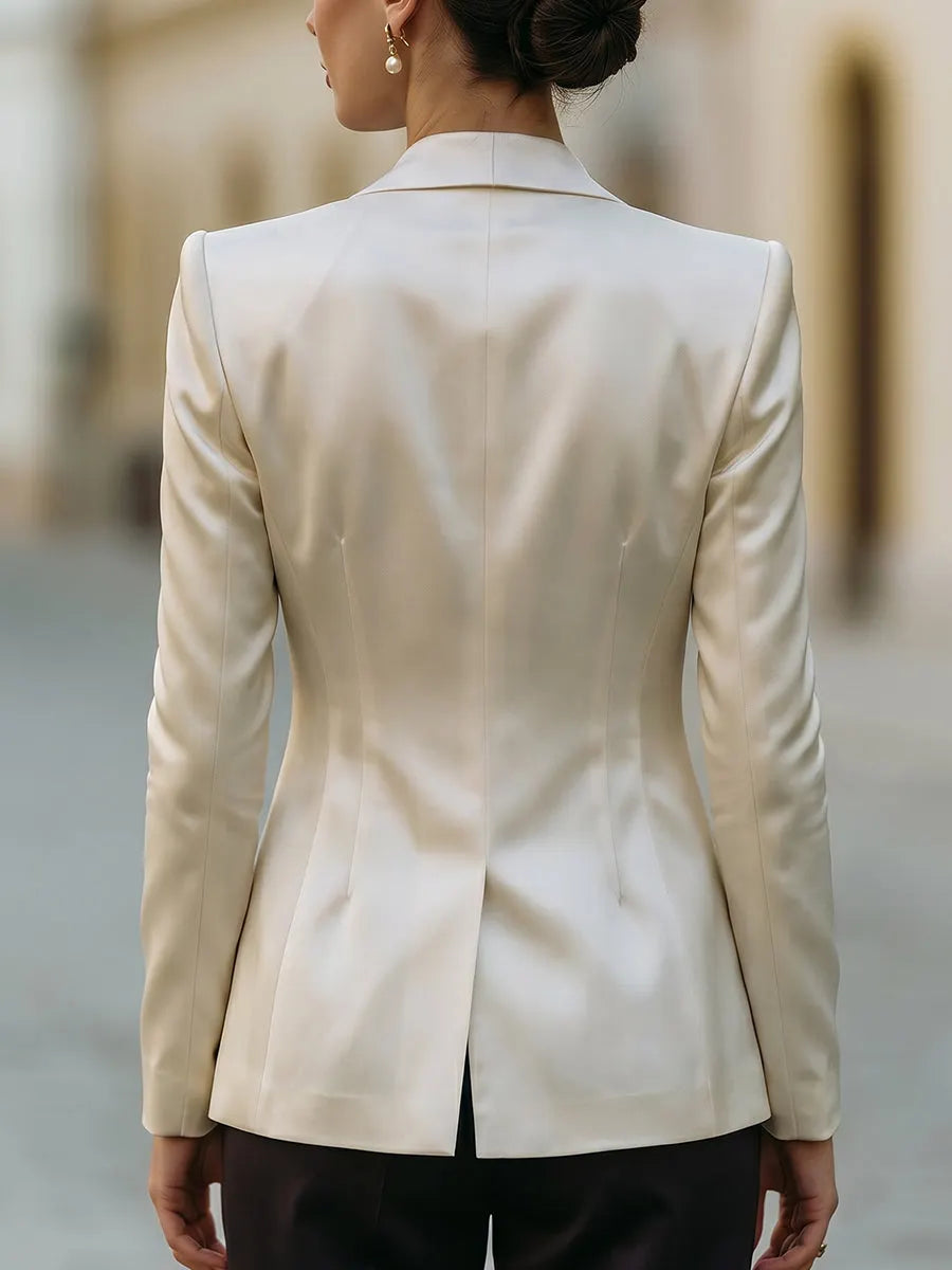 Sheer Panel Deep V Blazer Jacket With Single Button Closure