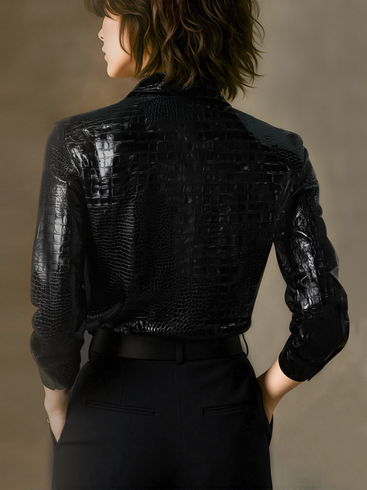 Camisa Croco Embossed Preto Brilhante