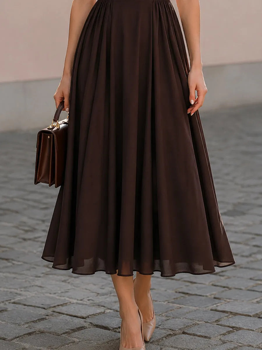 Mock Neck Short Sleeve Fit-and-Flare Midi Dress