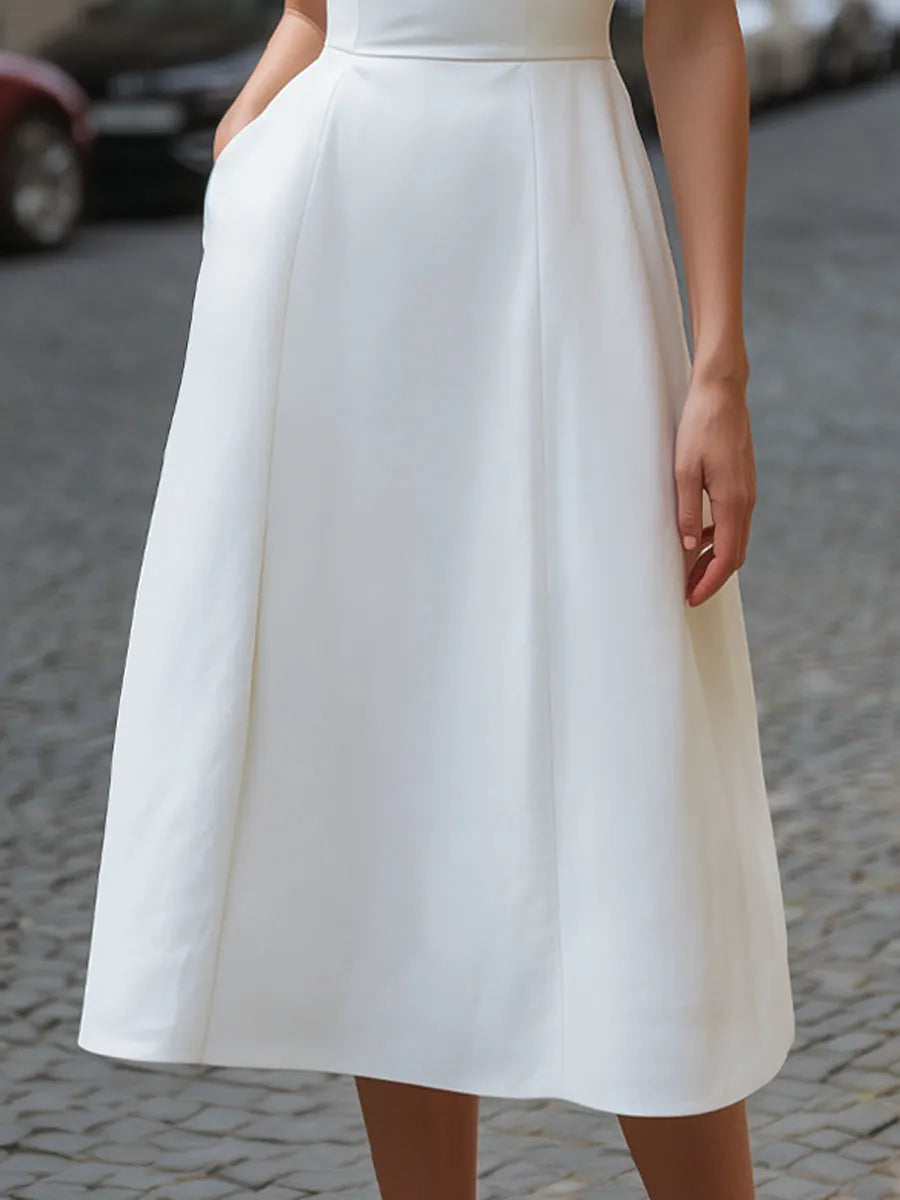 Square Neck Sleeveless A-Line Midi Dress