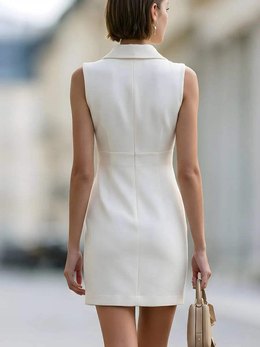 Sleeveless Shirt Dress With Gold Buttons