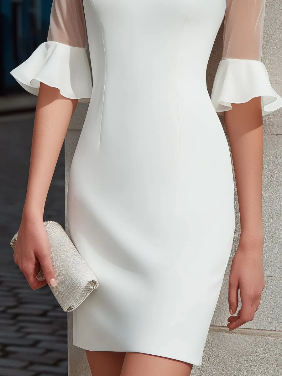 Sheer Mesh Sleeve Ruffle Cuff Tailored Mini Dress