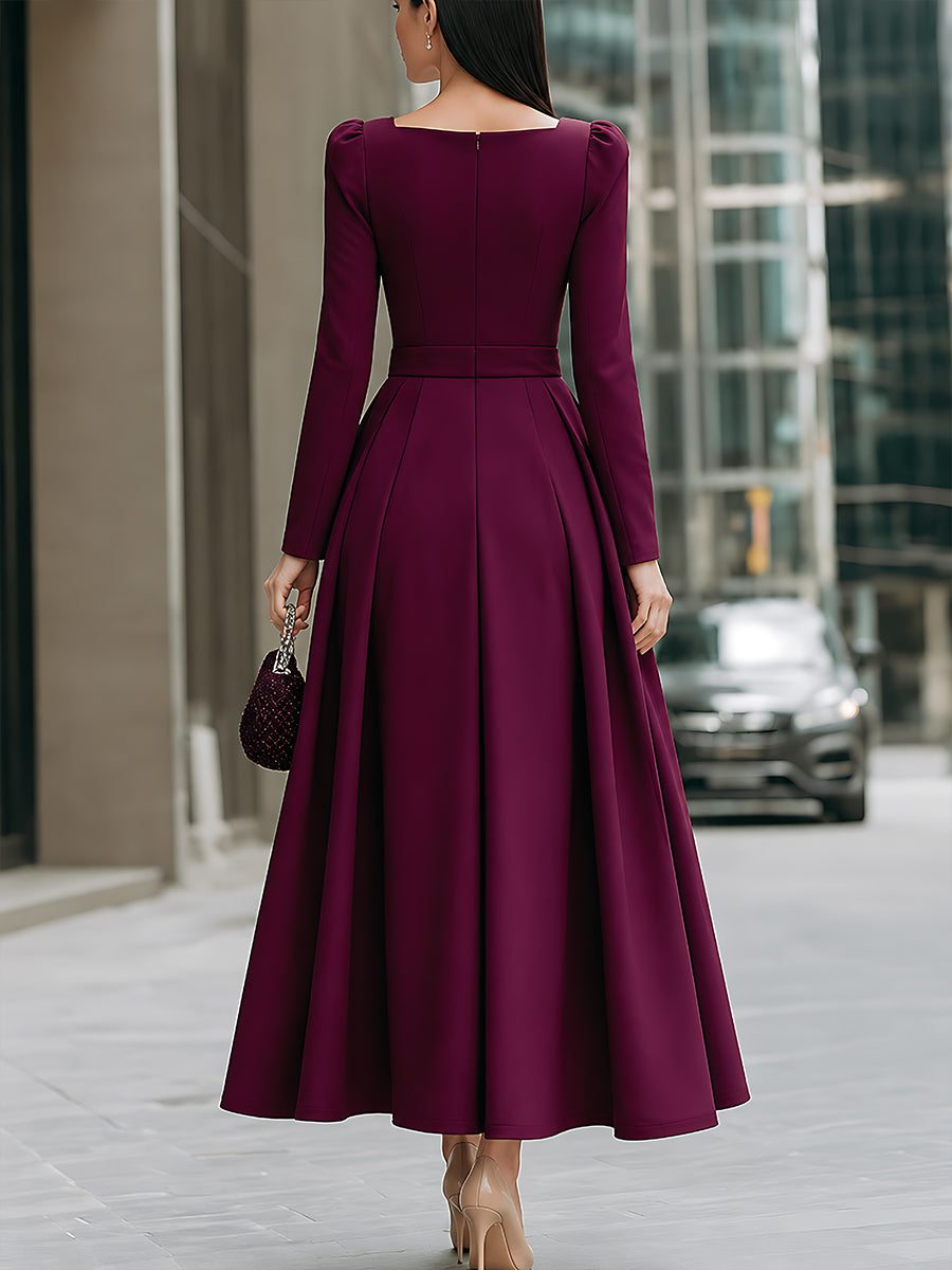 Square-Neck Long-Sleeve A-Line Maxi Dress