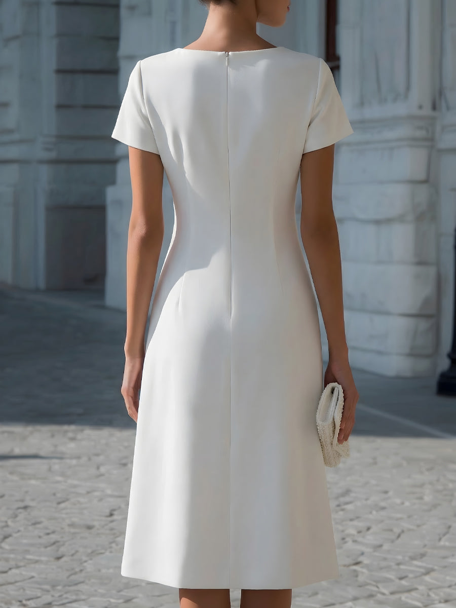 Pleated Panel Short Sleeve A-Line Dress