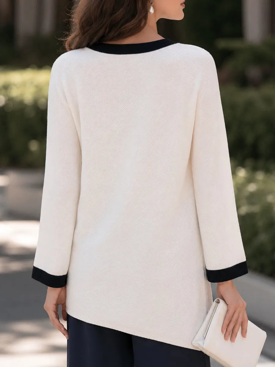 Contrast Stripe Knit Long Sleeve Top