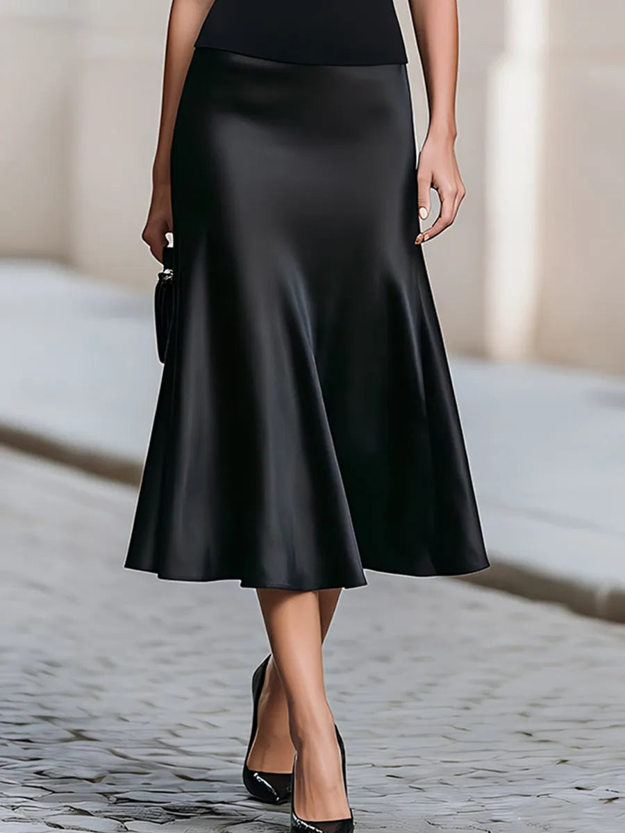 Boat Neck Sleeveless Two-Tone Crepe & Satin Midi Dress