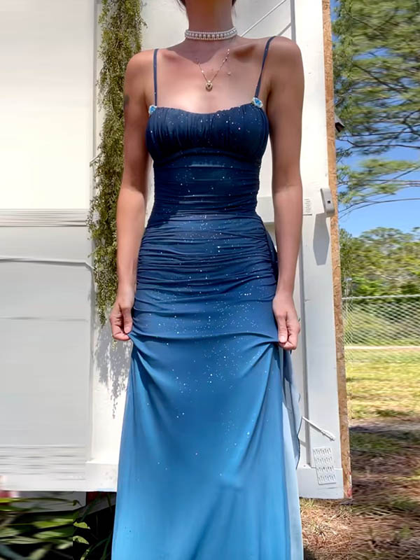 Sequinned Flower Sleeveless spaghetti-neck Wrap Maxi Dresses Fairytale Dress