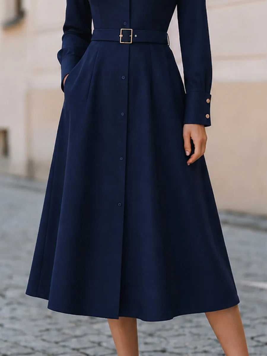 Belted Midi A-Line Shirt Dress, Business Work & Smart Church Outfit