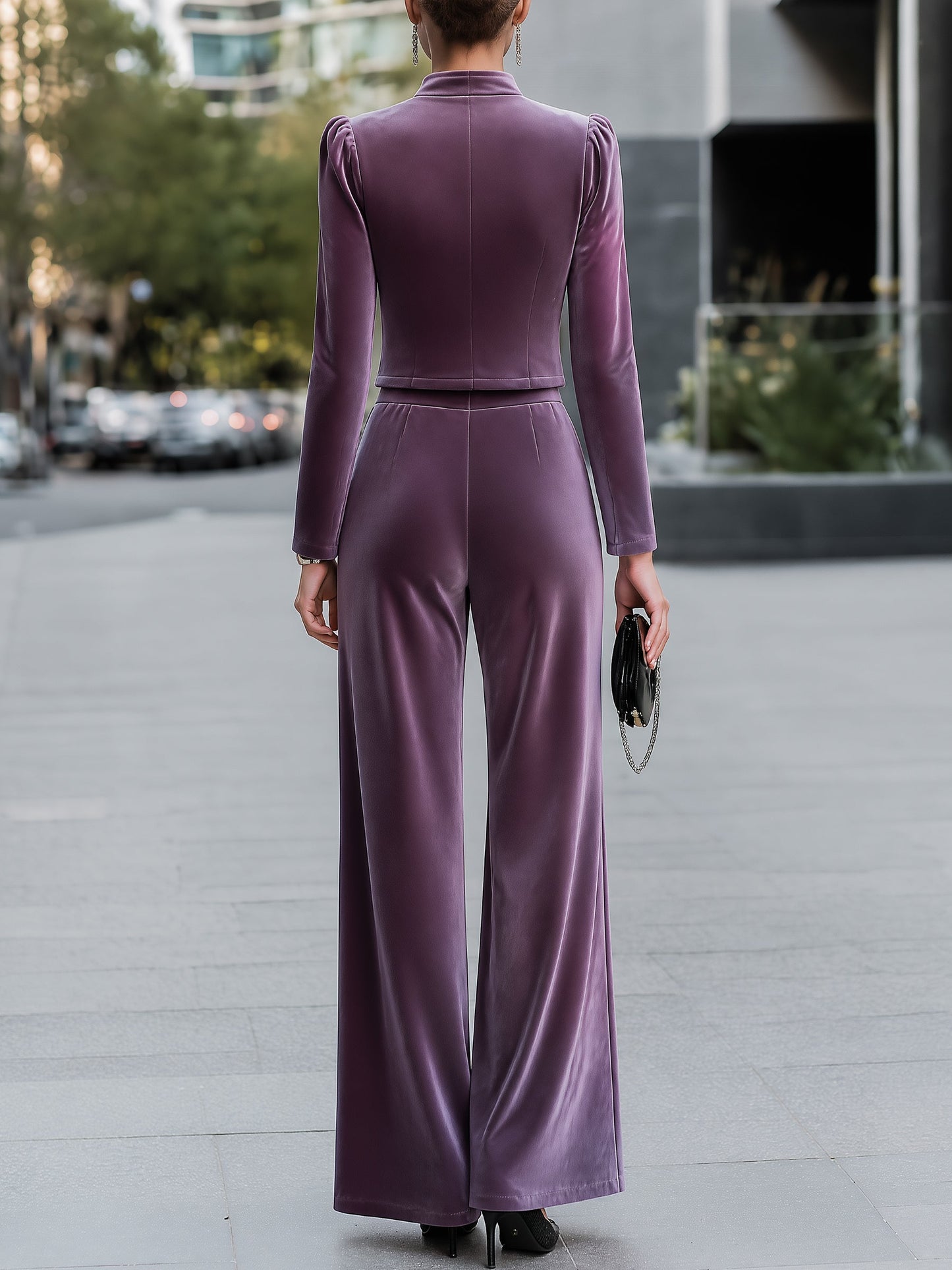 Velvet Button-Front Jacket And Wide-Leg Trouser Set