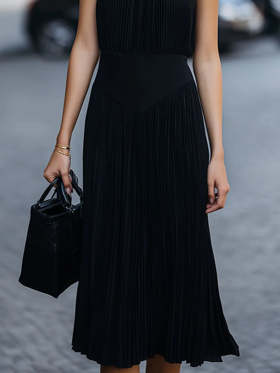 Pleated Halter Neck Midi Dress