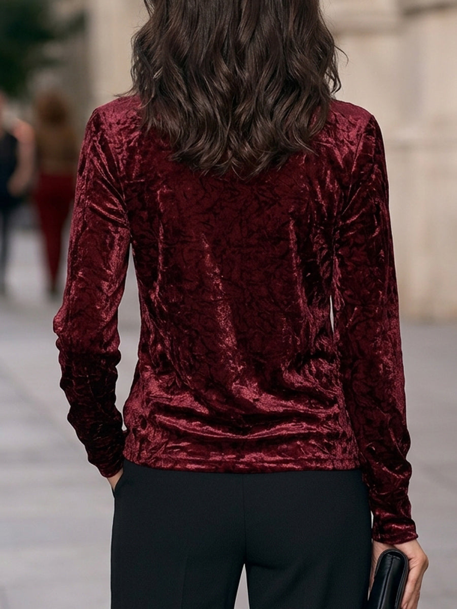 Elegant Velvet Cowl Neck Long Sleeve Blouse