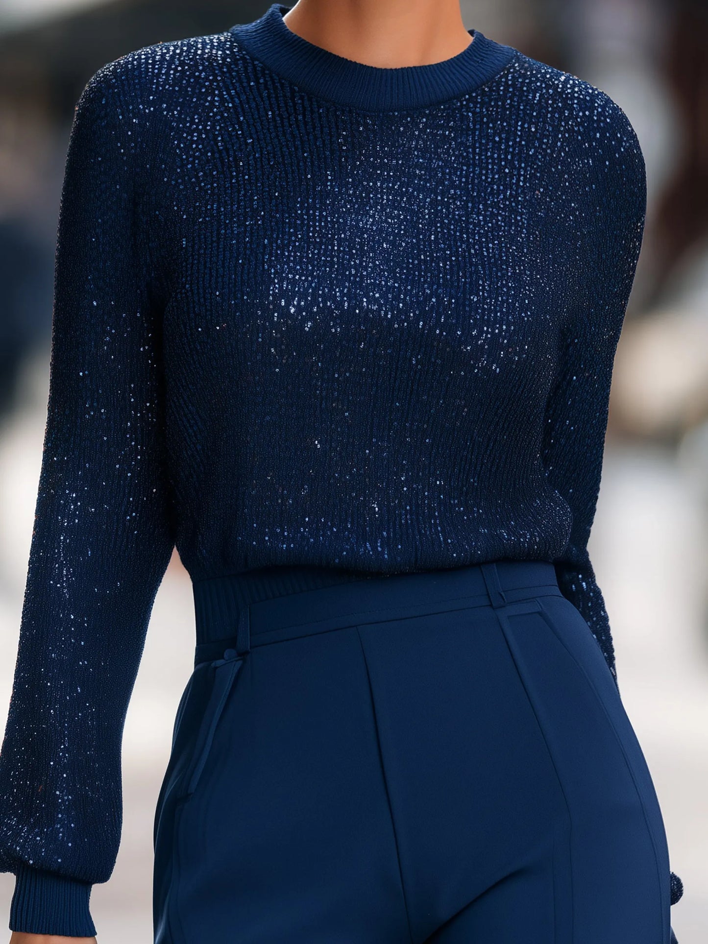 Metallic-Thread Knit Sweater Top