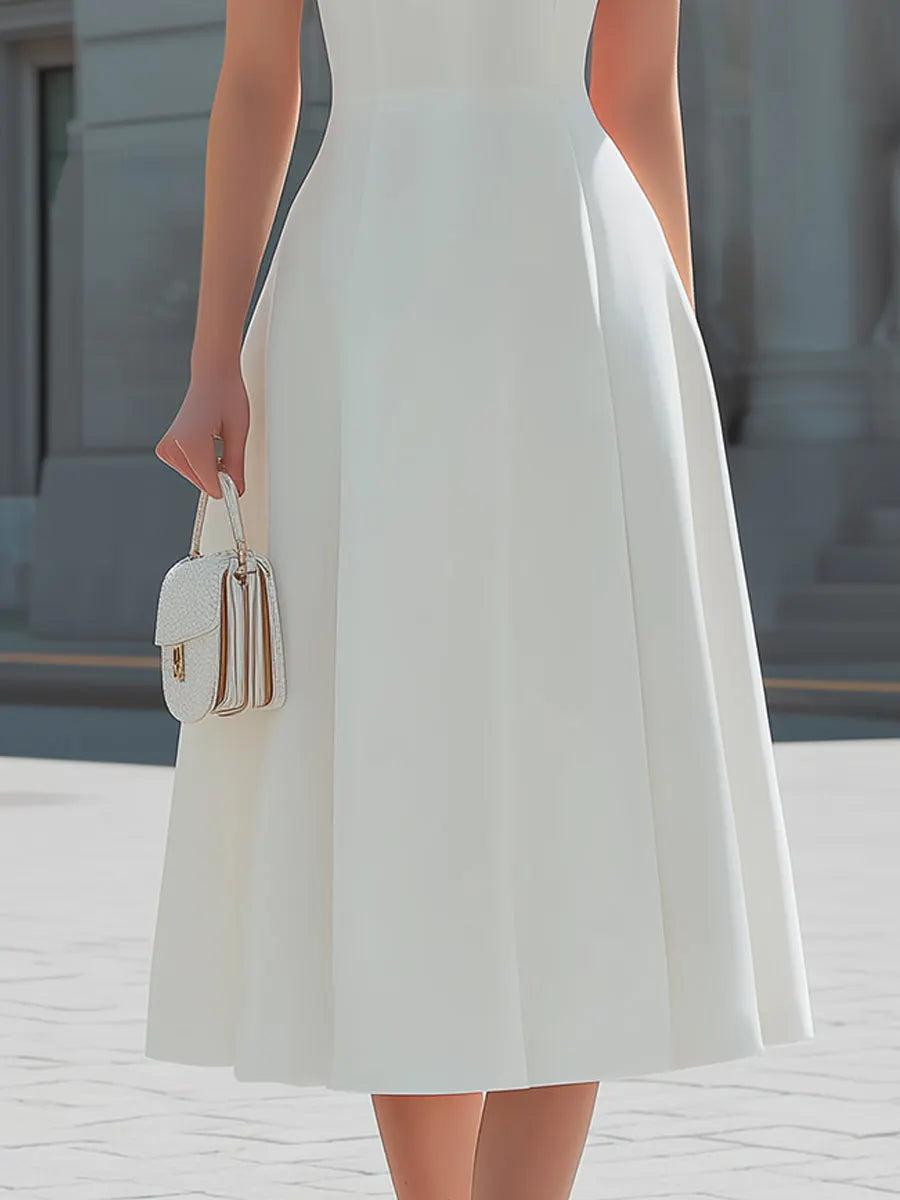 Peter Pan Collar Cap-Sleeve Fit-and-Flare Midi Dress