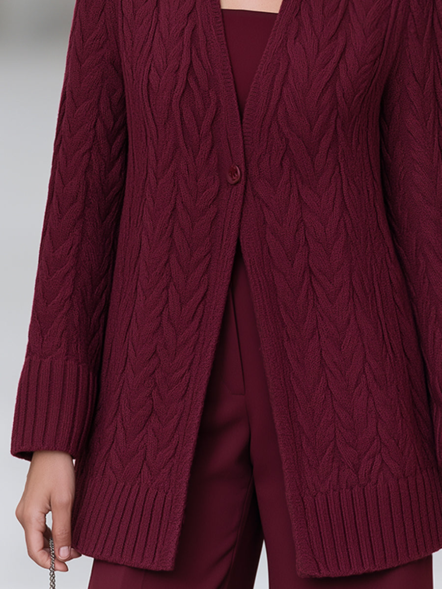 Cable-Knit Longline Single-Button Cardigan