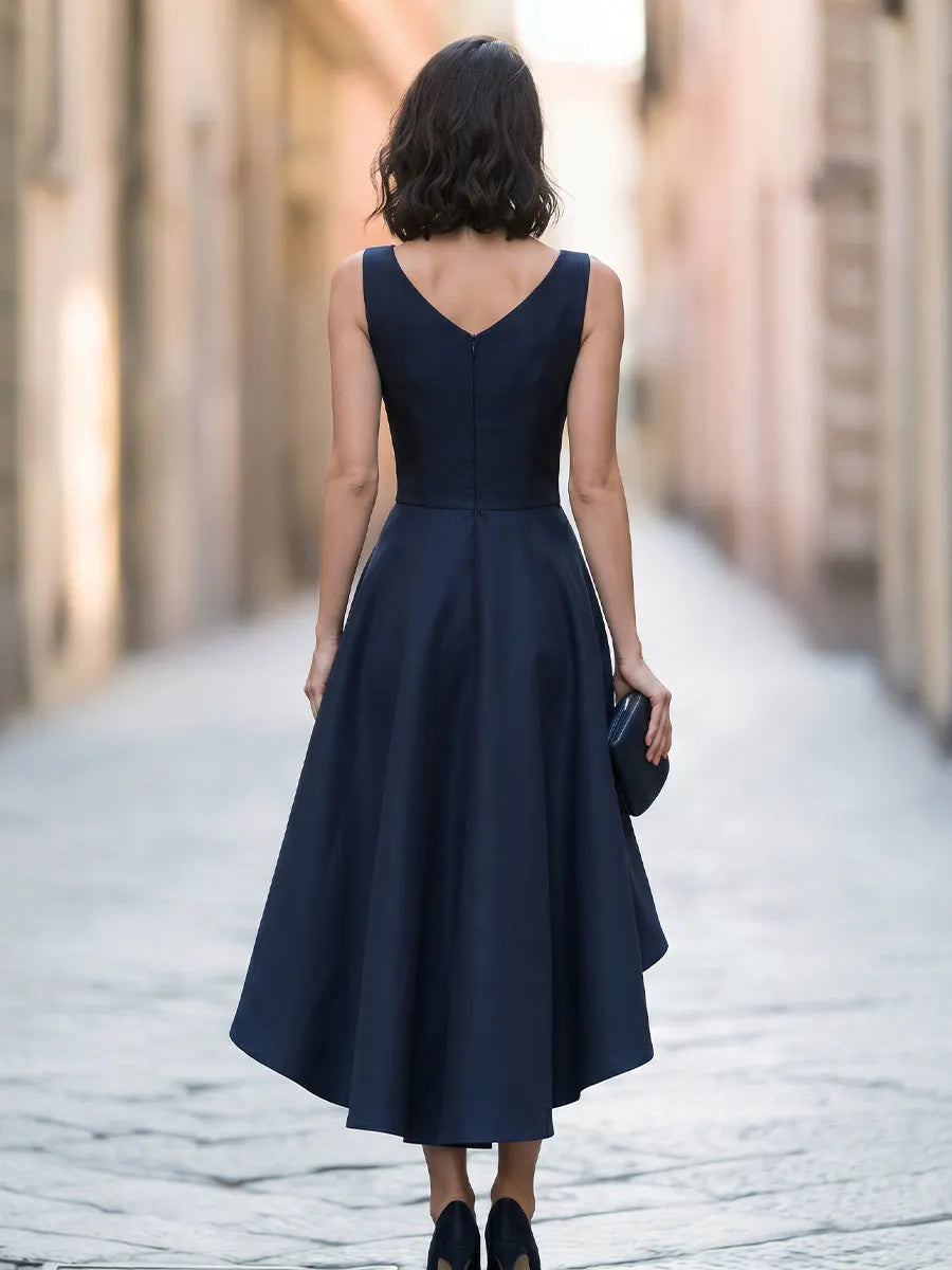 Elegant Boat Neck High-Low A-Line Maxi Dress