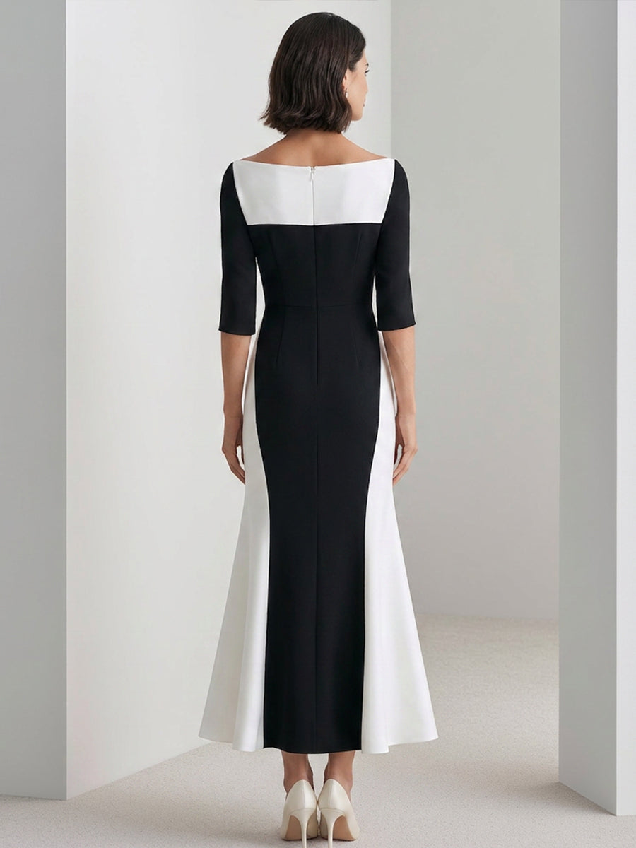 Colorblock Bateau Neck Mermaid Evening Gown