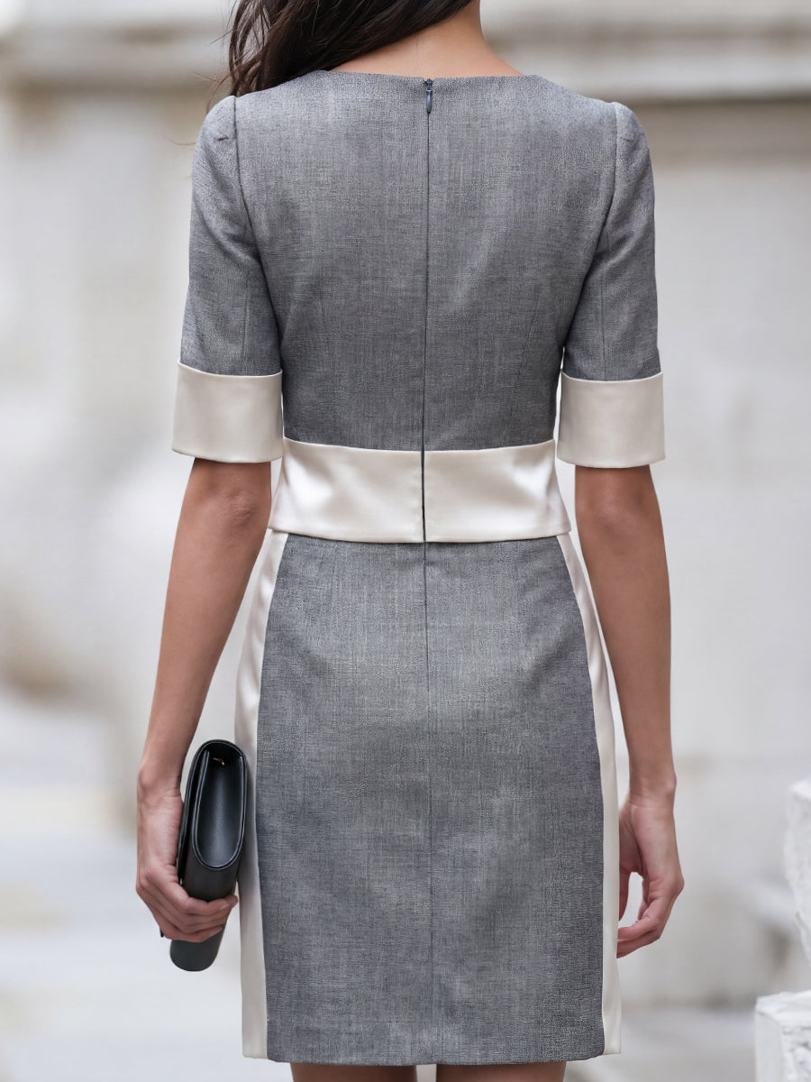Satin Panel Color-Block Tailored Two-Piece Set