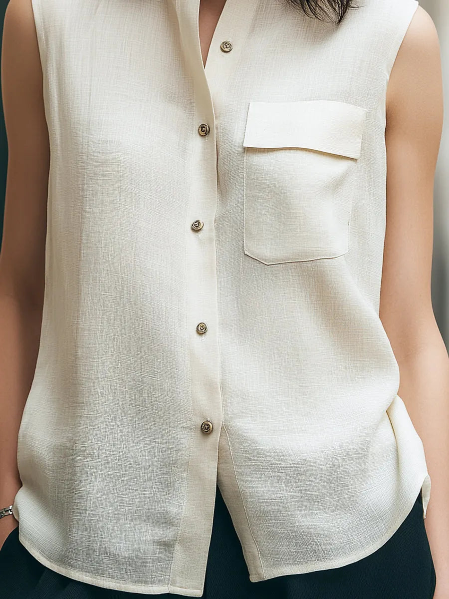 Sleeveless Stand Collar Utility Blouse