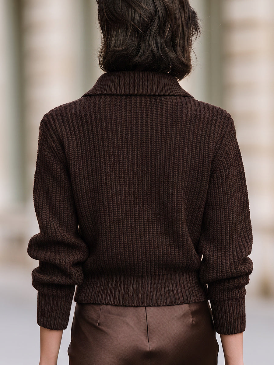 Half-Zip Collared Knit Sweater