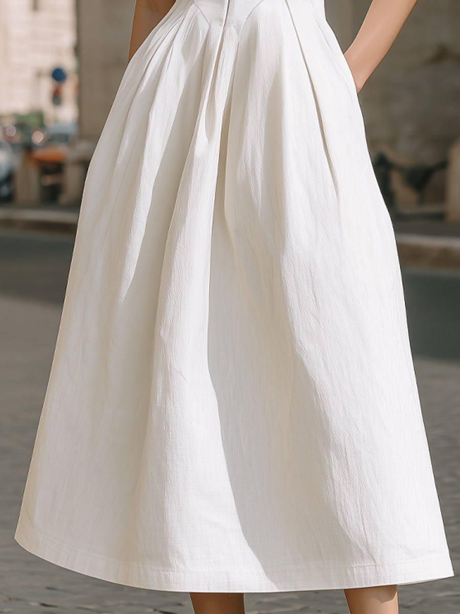 Sleeveless Deep V-Neck Sculpted Midi Dress