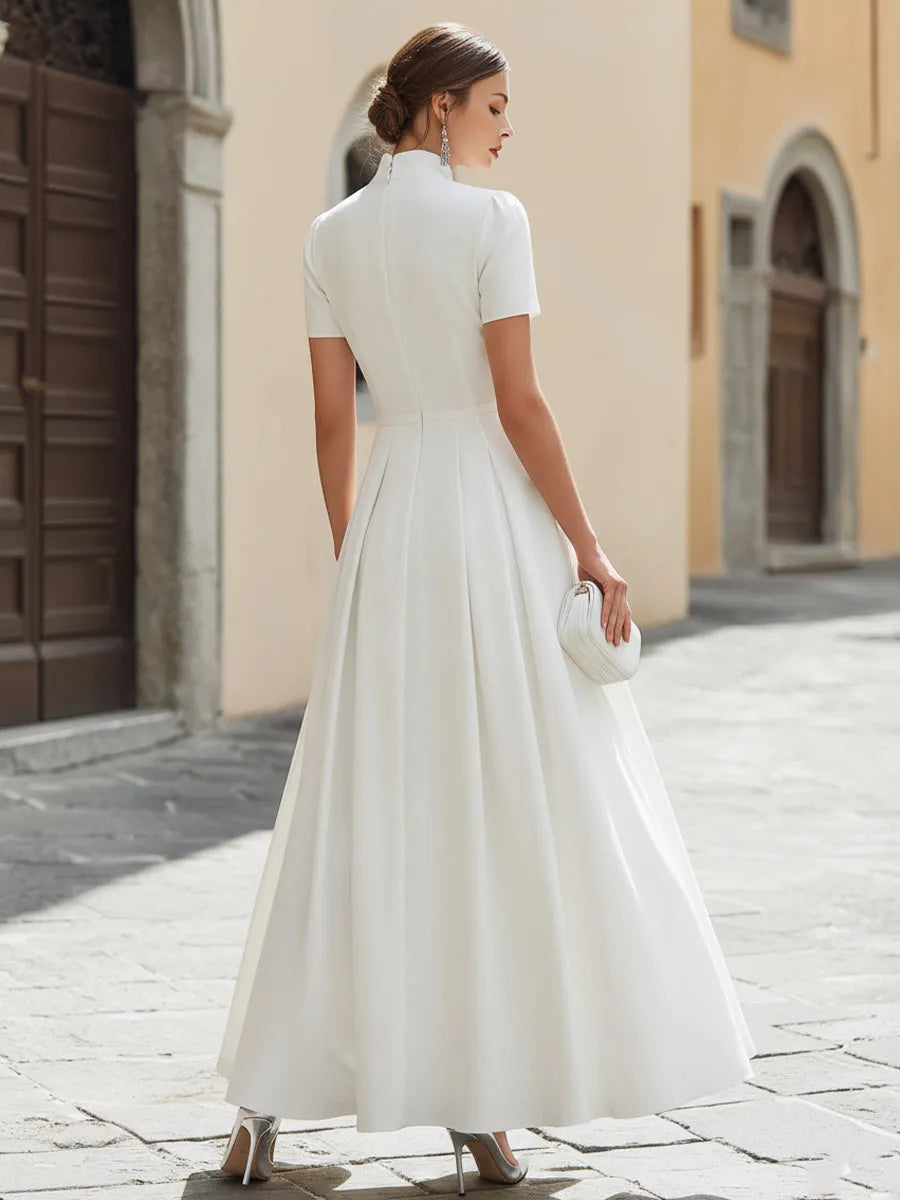 Pearl Button Mandarin Collar Maxi Dress
