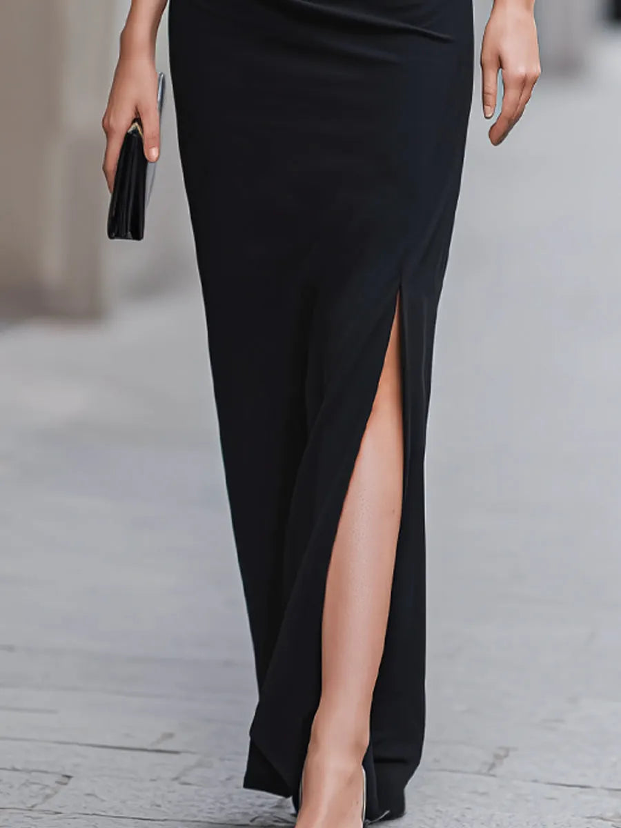 Ruched Bust Side-Slit Evening Maxi Dress