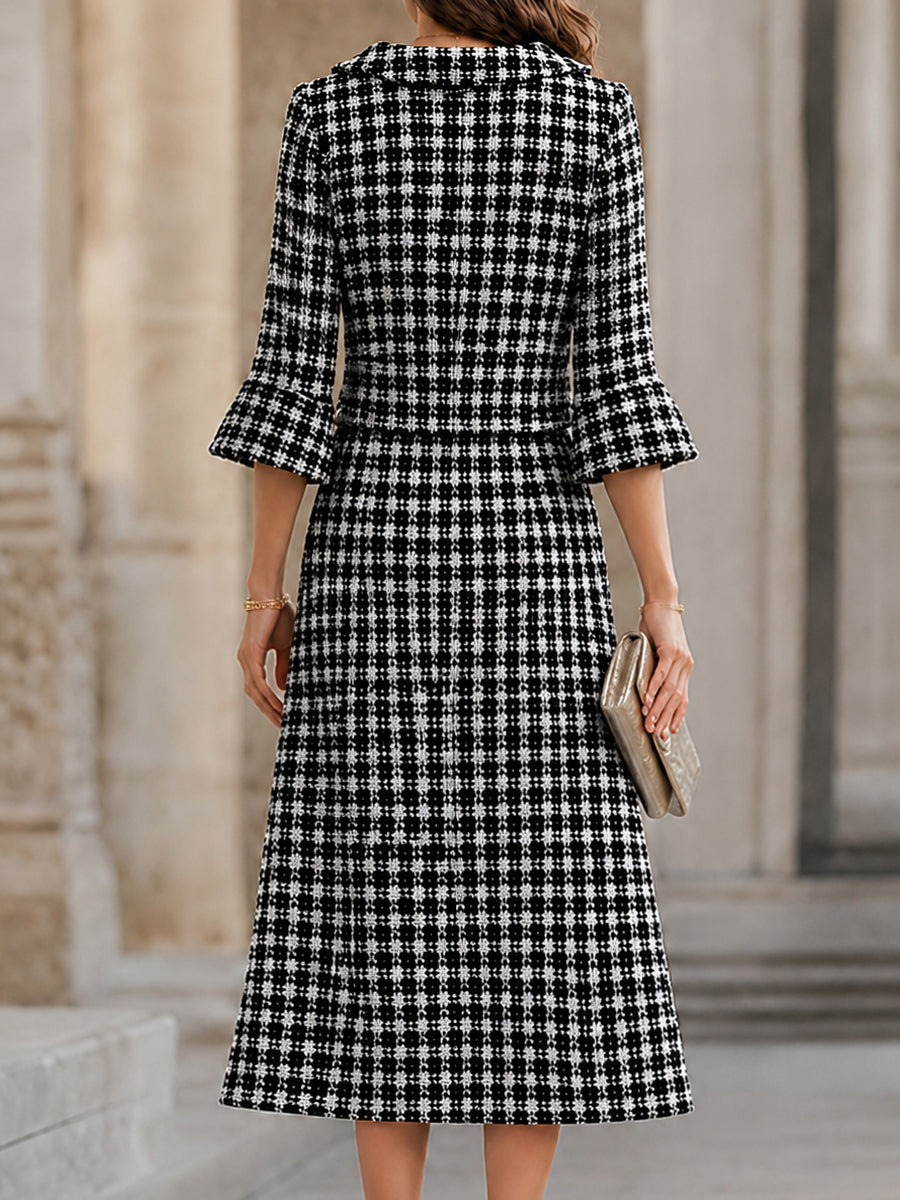 Elegant Black And White Tweed Two-Piece Skirt Set