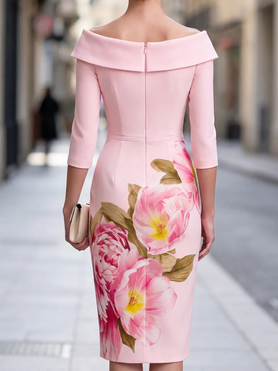 Off-Shoulder Floral Print Midi Dress