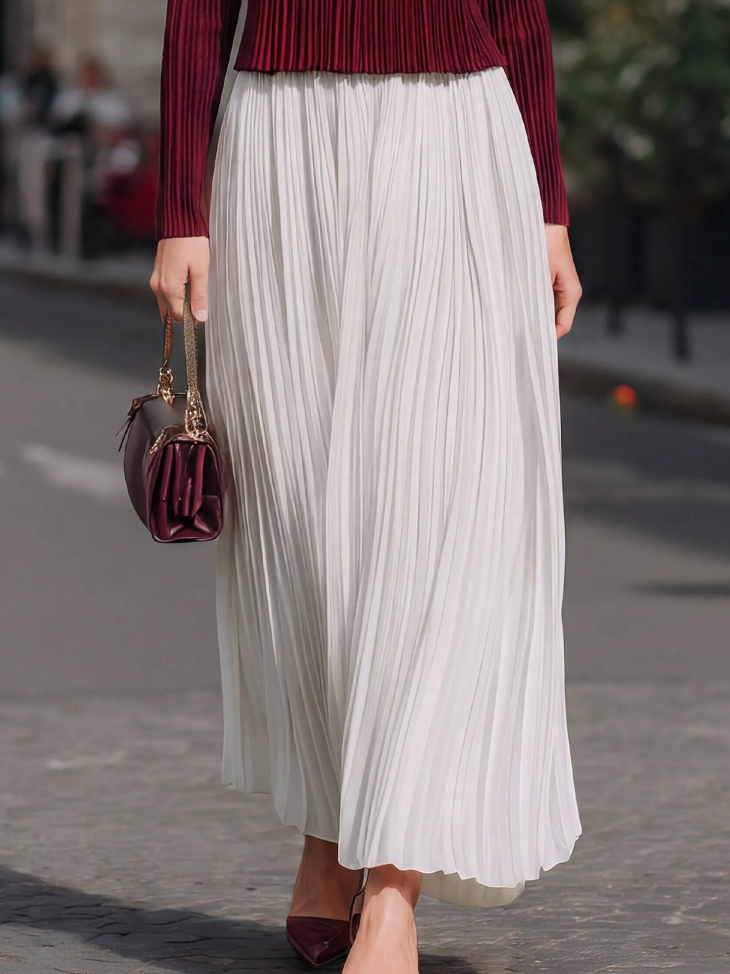 Pleated Mock-Neck Top & Maxi Skirt Set