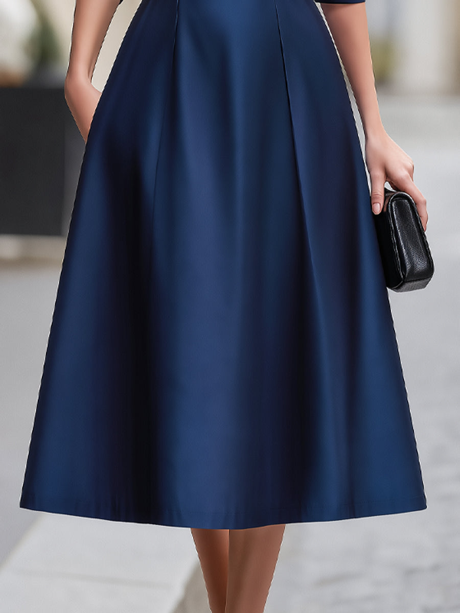 Draped Boat-Neck Pleated Midi Dress