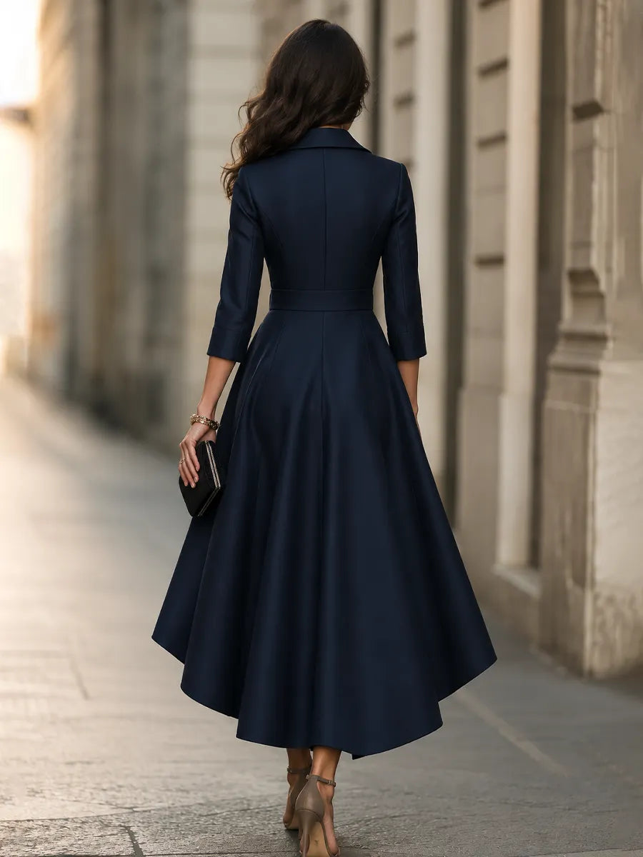 Double-Breasted Lapel High-Low Maxi Dress