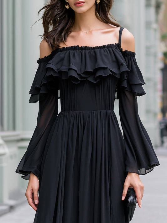 Off-Shoulder Ruffle Tiered Chiffon Maxi Dress