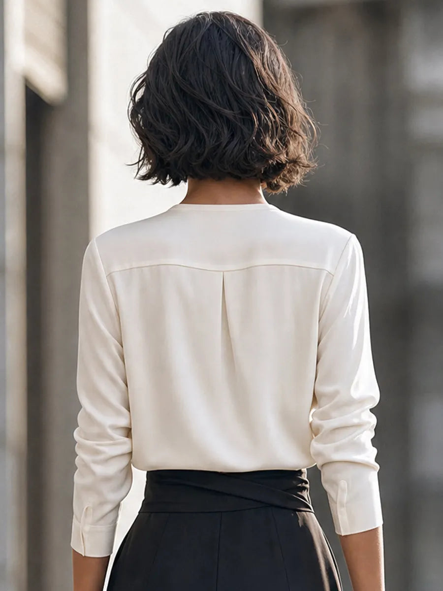Draped Cowl-Neck Long-Sleeve Blouse