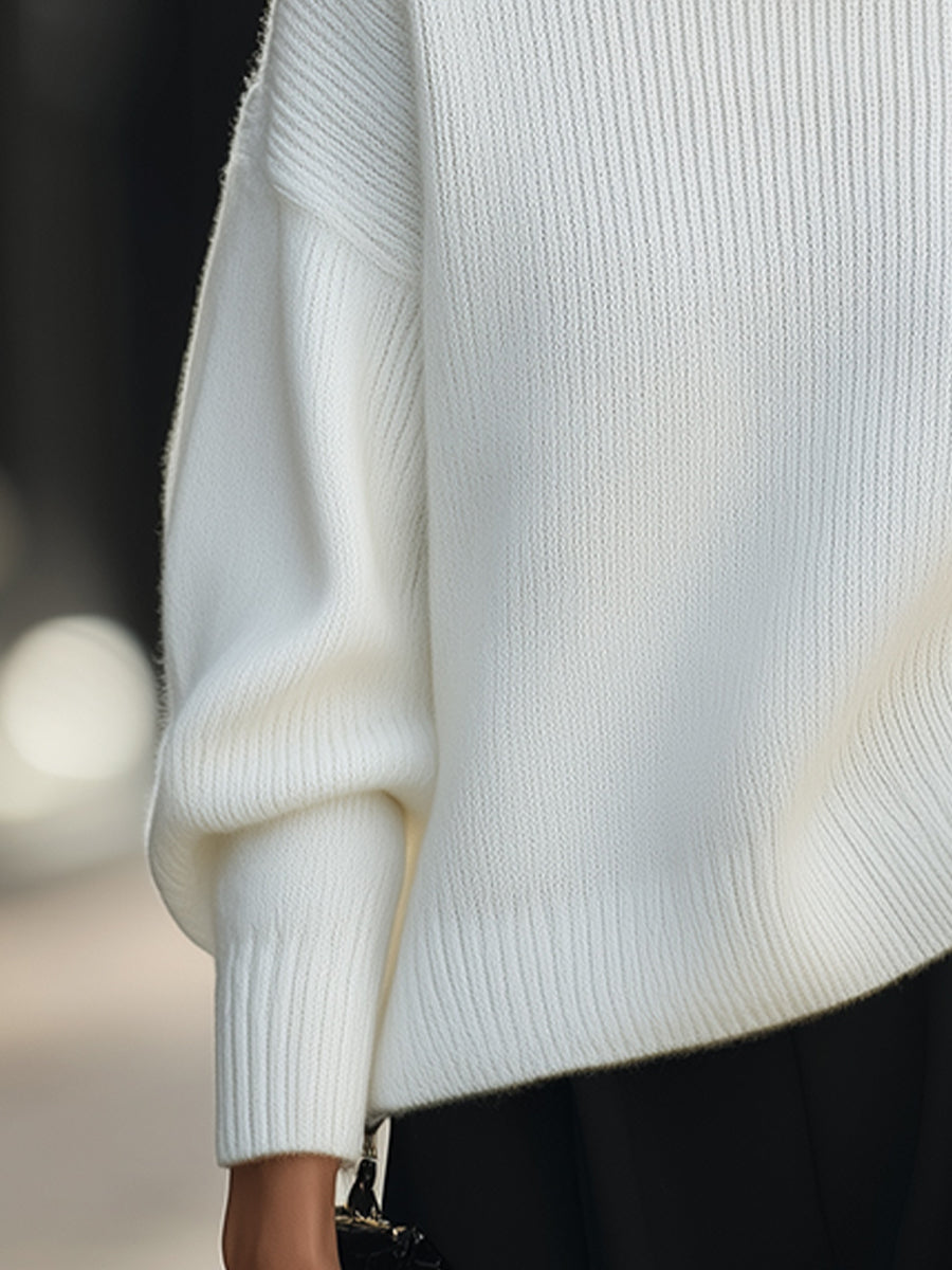 Oversized Turtleneck Ribbed Knit Sweater