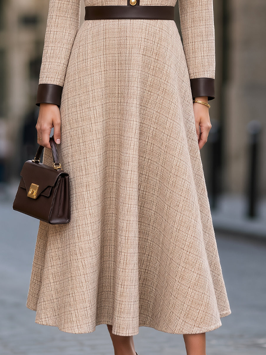 Contrast Trim Tweed Structured Maxi Dress