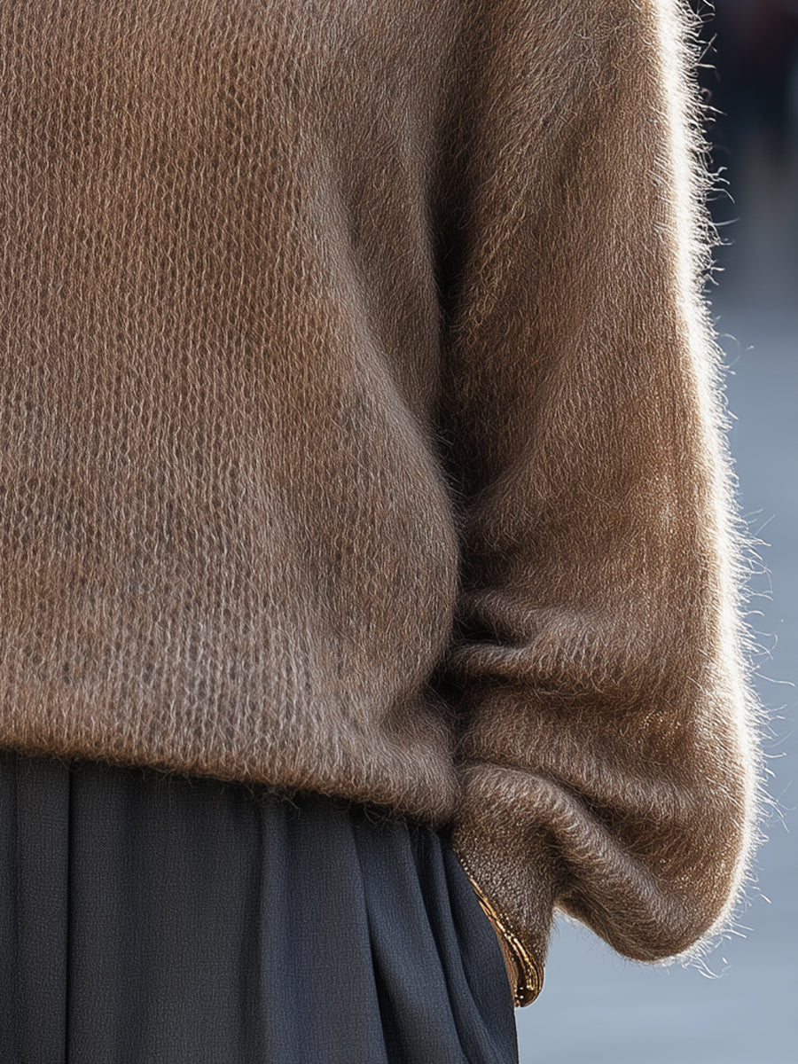 Soft Mohair-Blend Turtleneck Oversized Sweater