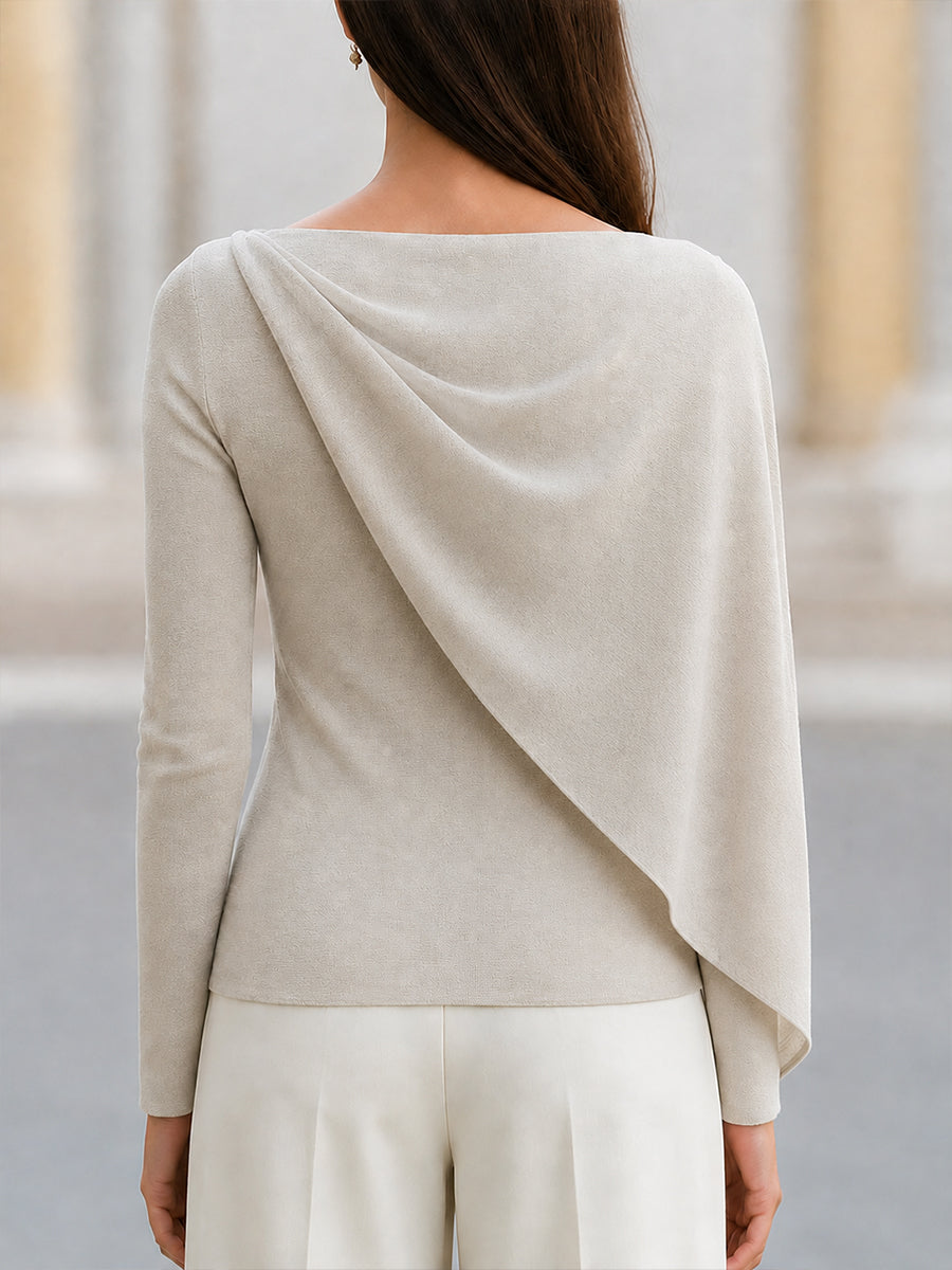 Asymmetric Draped Cape Knit Top