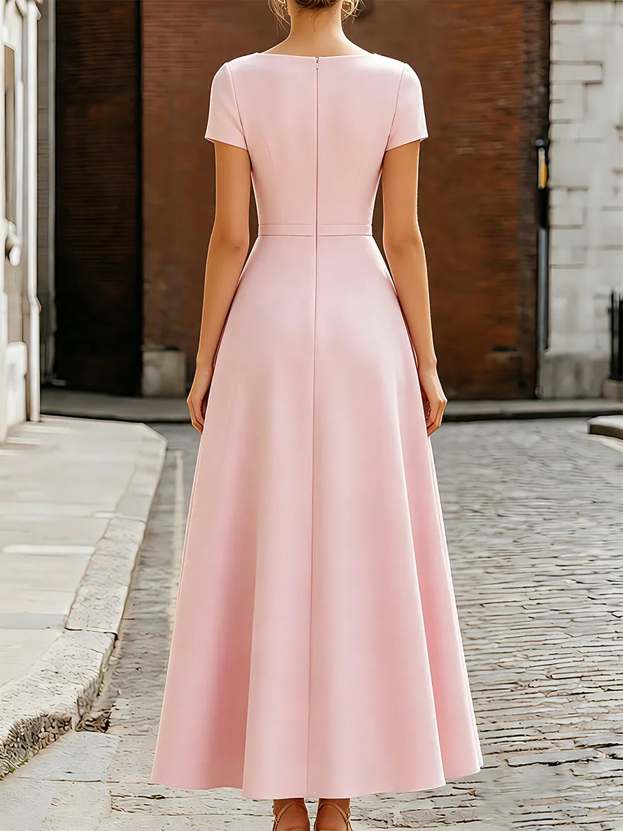 Elegant A-Line Maxi Dress With Waist Bow