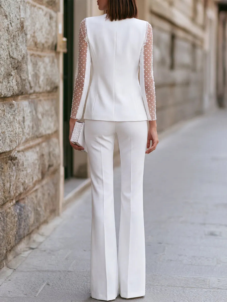 Three-Piece Set Polka Dot Sheer Sleeve Blazer Camisole And Trousers