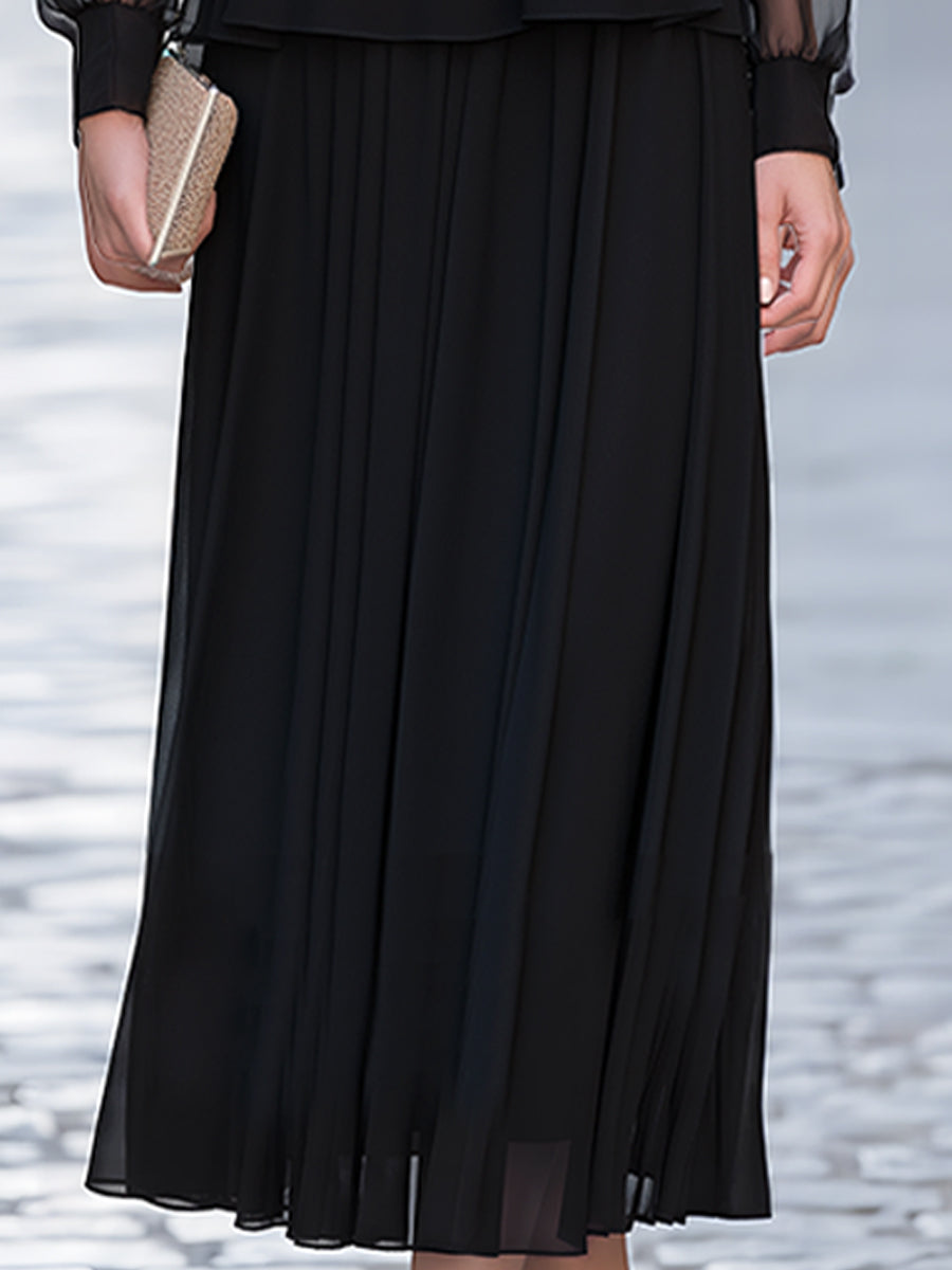 Two-Piece Se Sheer Mesh Bodice & Pleated Chiffon Maxi Skirt