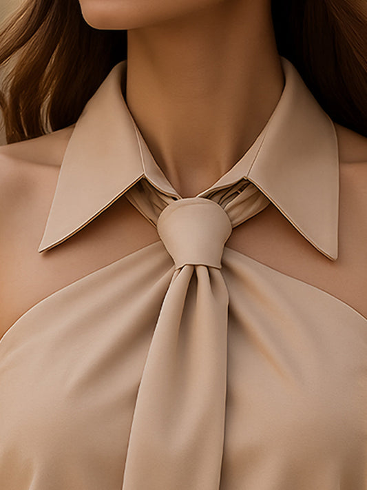 Blusa Elegante sem Mangas com Decote Halter e Amarra no Pescoço