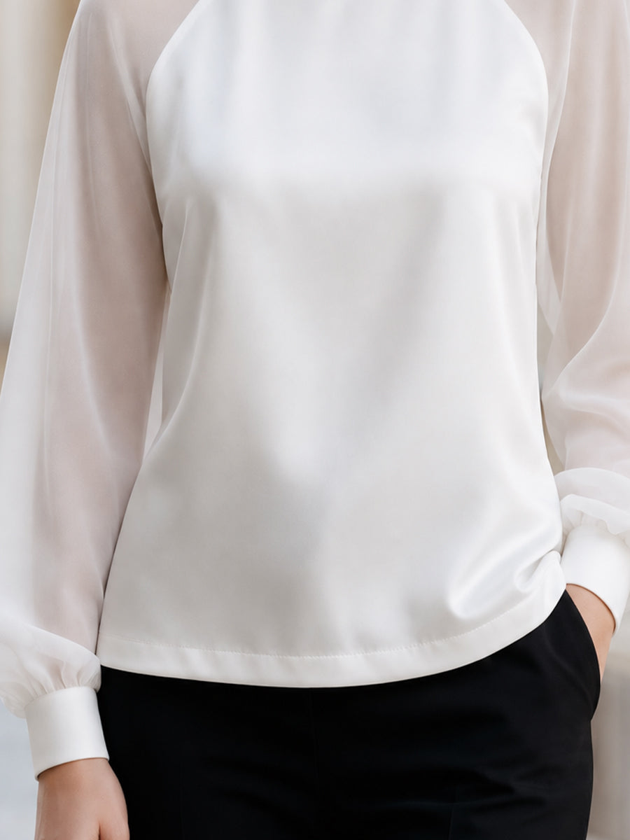 Raglan Chiffon Sleeve Satin Blouse