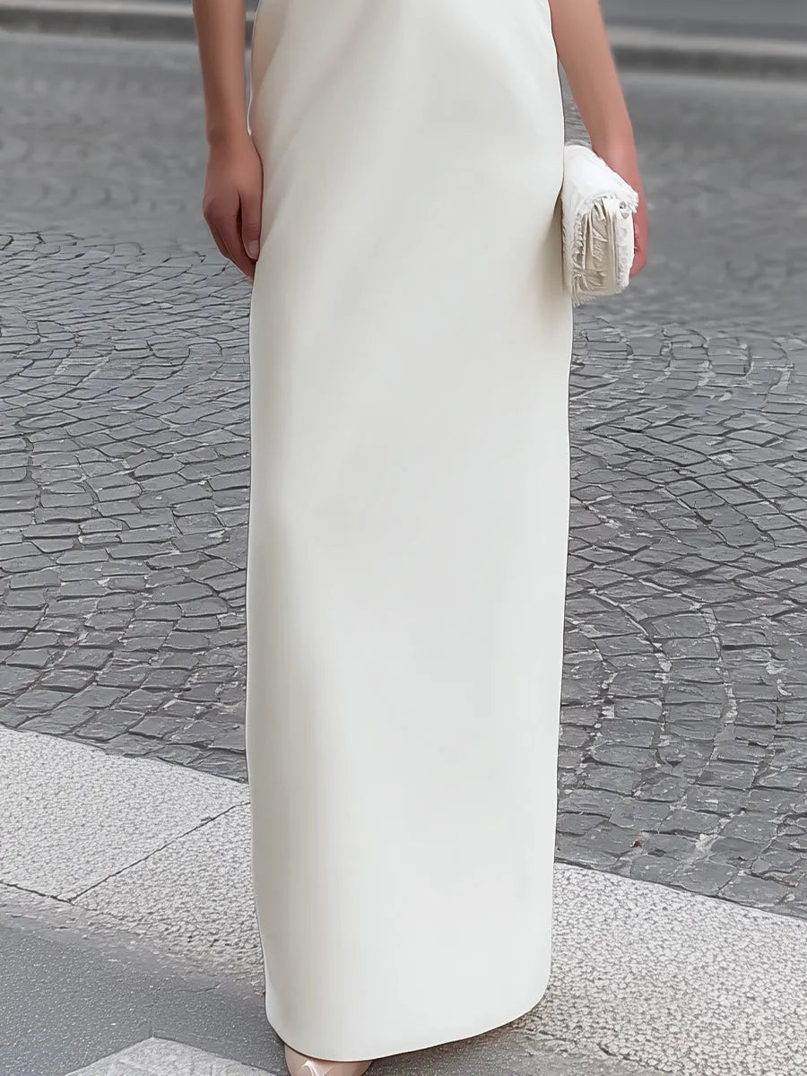 V-Neck Pleated Waist Maxi Dress With Cap Sleeves