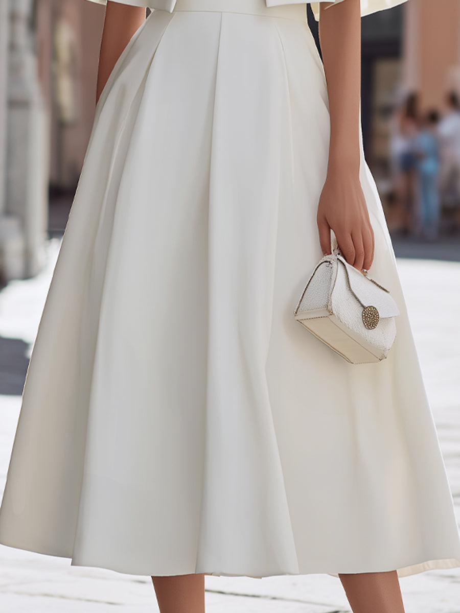 Cropped Capelet Jacket And Flared Midi Dress Set