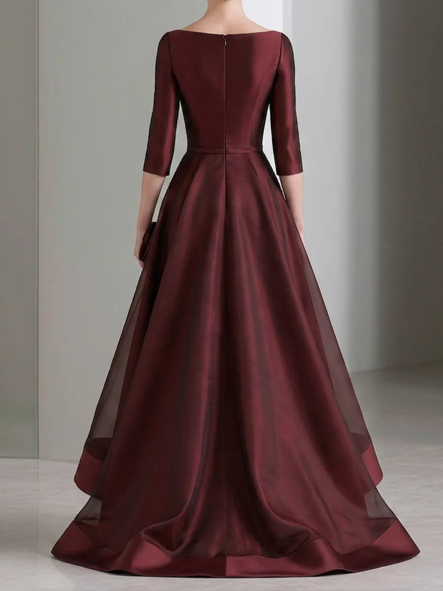 Draped Waist Organza High-Low Evening Dress